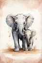 Maternal Comfort: Hand-Drawn Elephant Mother and Baby in Soft Beige Royalty Free Stock Photo
