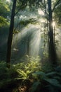 Enchanted Jungle Forest: Sunlight Streaming Through Canopy Royalty Free Stock Photo