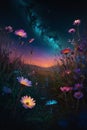 Celestial Meadow: Bioluminescent Beauty in Space Royalty Free Stock Photo