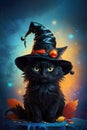 Mischievous Witch Cat with black Hat