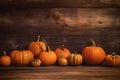 wooden season wood halloween autumn fall old pumpkin background leaf orange. Generative AI. Royalty Free Stock Photo