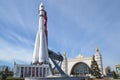 Copy of the Vostok space launch vehicle and the pavilion `Cosmos` at VDNKh, Moscow, Russia