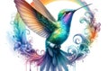 Rainbowcore Hummingbird Watercolor Art Royalty Free Stock Photo