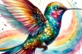 Watercolor Hummingbird in Rainbowcore Royalty Free Stock Photo