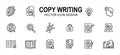 Copy writing and publisher author related vector icon user interface graphic design. Contains such icons as text, write, pencil