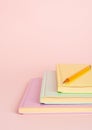 Copybook Mockup, Pink Notebook on Office Desk with Copy Space for Text, Moleskin Template Royalty Free Stock Photo