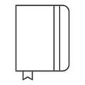 Copybook thin line icon. Notepad with elastic and bookmark symbol, outline style pictogram on white background. School