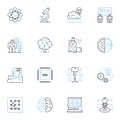 Copycat progress linear icons set. Imitation, Mimicry, Reproduction, Duplication, Plagiarism, Emulation, Echoing line