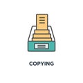 copying icon, data transfer, file sharing or sending documents from one file folder to another, outline on white, modern trendy ui