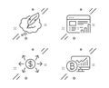 Copyright chat, Dollar exchange and Web report icons set. Bitcoin chart sign. Vector