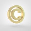 Golden copyright icon isolated on white background.