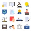 Copyright legal regulations. Business icons of law and protection. Vector pictures in flat style