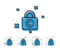 Copyright locker line icon. Copywriting sign.