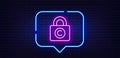 Copyright locker line icon. Copywriting sign. Neon light speech bubble. Vector