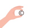 Copyright protection icon on human hand. Copyright and protection, intellectual property, property right, protected mark, license