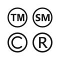 Copyright, registered trademark, smartmark icons set. Vector illustartion, flat design