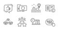 Copyright, Roller coaster and Parcel shipping icons set. Online test, Quick tips and Like signs. Vector