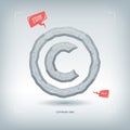 Copyright sign. Stone carved typeface element. Vector illustration.