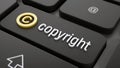 Copyright sign and text on black keyboard key. 3D illustration