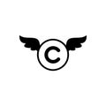 Copyright sign with wings. Patent, Legal protection, Intellectual property sign