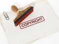 Copyright stamp standing on documents. 3D illustration Royalty Free Stock Photo