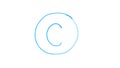 Copyright symbol, circled letter c written on glass, literary property under law