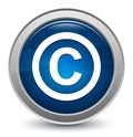 Copyright symbol icon starburst shiny blue round button illustration design concept