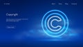 Copyright symbol, protection of intellectual property and rights, futuristic technology with blue neon glow in the smoke, vector