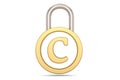 Copyright trademark concept with padlock isolated on white background. 3D illustration Royalty Free Stock Photo