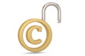 Copyright trademark concept with padlock isolated on white background. 3D illustration Royalty Free Stock Photo