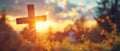 Copyspace Christian, Christianity, Religion background with blurry sunset. Royalty Free Stock Photo