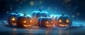 evil blue fear night background mystery funny halloween table pumpkin horror. Generative AI. Royalty Free Stock Photo