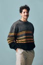 Copyspace man stylish model sweater hipster fashion portrait handsome smile male trendy face Royalty Free Stock Photo