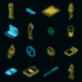 Copywriter icons set vector neon