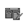 Copywriting black glyph icon. Digital marketing sign. Content management vector pictogram. Blog author writes concept. Symbol for