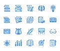 Copywriting flat line icons set. Writer typing text, social media content, e-mail newsletter, creative idea, typewriter