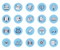 Copywriting flat line icons set. Writer typing text, social media content, e-mail newsletter, creative idea, typewriter