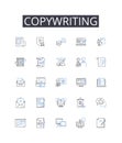 Copywriting line icons collection. Content writing, Blogging, Article writing, Web writing, Marketing writing, Technical