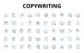 Copywriting linear icons set. Wordsmithing, Messaging, Persuasion, Branding, Hook, Call-to-action, Compelling vector