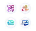 Copywriting notebook, Full rotation and Analysis graph icons set. Candlestick chart sign. Vector