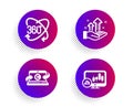 Copywriting notebook, Full rotation and Analysis graph icons set. Candlestick chart sign. Vector