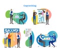 Copywriting vector illustration collection set. Creative work with freelance editor, author and marketing people for media or ad. Royalty Free Stock Photo