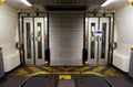 COQUELLES, PAS-DE-CALAIS, FRANCE, MAY 07 2016: Connecting doors between carriages on the Eurotunnel train