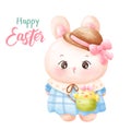 Coquette Easter bunny watercolor girly with sweet chick baby. Series: Kawaii animals rabbit egg hunting Royalty Free Stock Photo