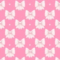 Coquette pink bow ribbon seamless pattern, elegant cute fabric print wallpaper on light background.