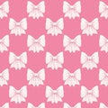 Coquette pink bow ribbon seamless pattern, elegant cute fabric print wallpaper on light background.