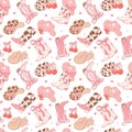 Coquette Pink cowgirl Boots and hat pattern seamless, Girly Western Digital Paper isolated on white background