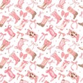 Coquette Pink cowgirl Boots pattern seamless, Girly Western Digital Paper isolated on white background