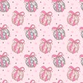 Coquette Pink Disco Ball Doodle Seamless Pattern Groovy Retro Vibes