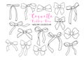 Coquette Pink Ribbon Bow outline Doodle Drawing, Retro vintage bow collection